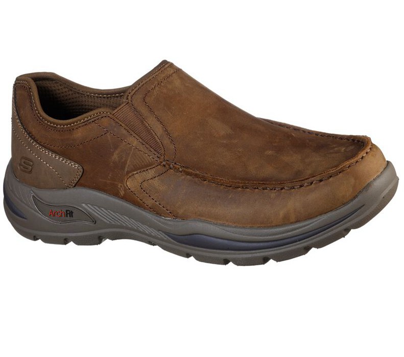 Skechers Arch Fit - Hust - Mens Slip On Shoes Brown [AU-CW3946]